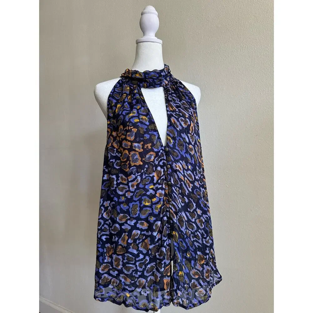 NWT By Anthropologie‎ Sleeveless Halter Tank Leopard Print Size L Retail $98